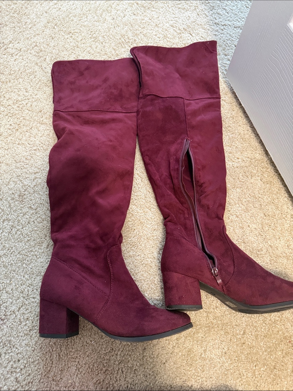 Refresh Over-the-Knee Suede Boots in Burgundy Red